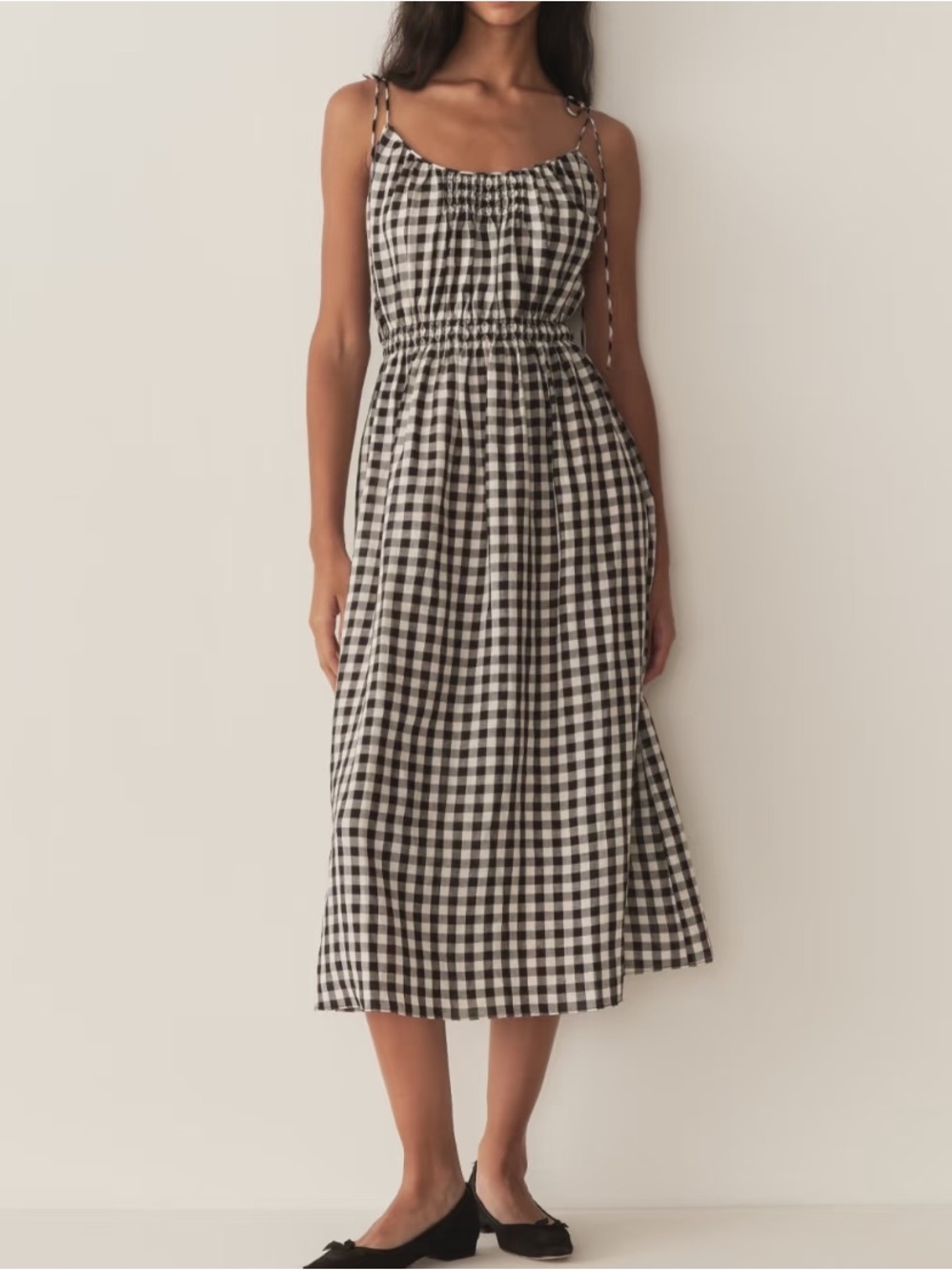 Doen Black and White Gingham Midi Dress